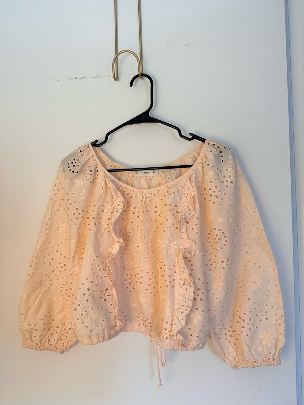 Mango Pale Pink Eyelet Ruffle Blouse